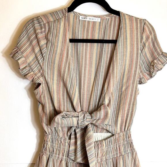 Saints + Secrets Anthea tie Front Layered Frill linen Dress Size S - Picture 4 of 9